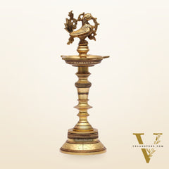 12-Inch Brass Peacock Standing Oil Lamps