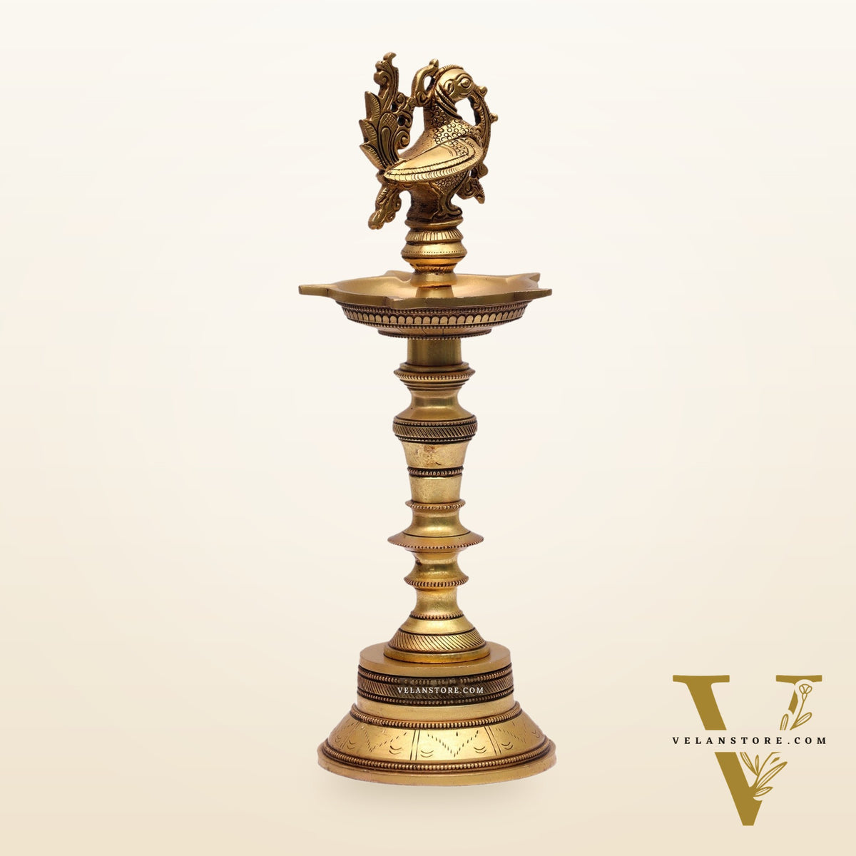12-Inch Brass Peacock Standing Oil Lamps