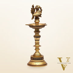 12-Inch Brass Peacock Standing Oil Lamps