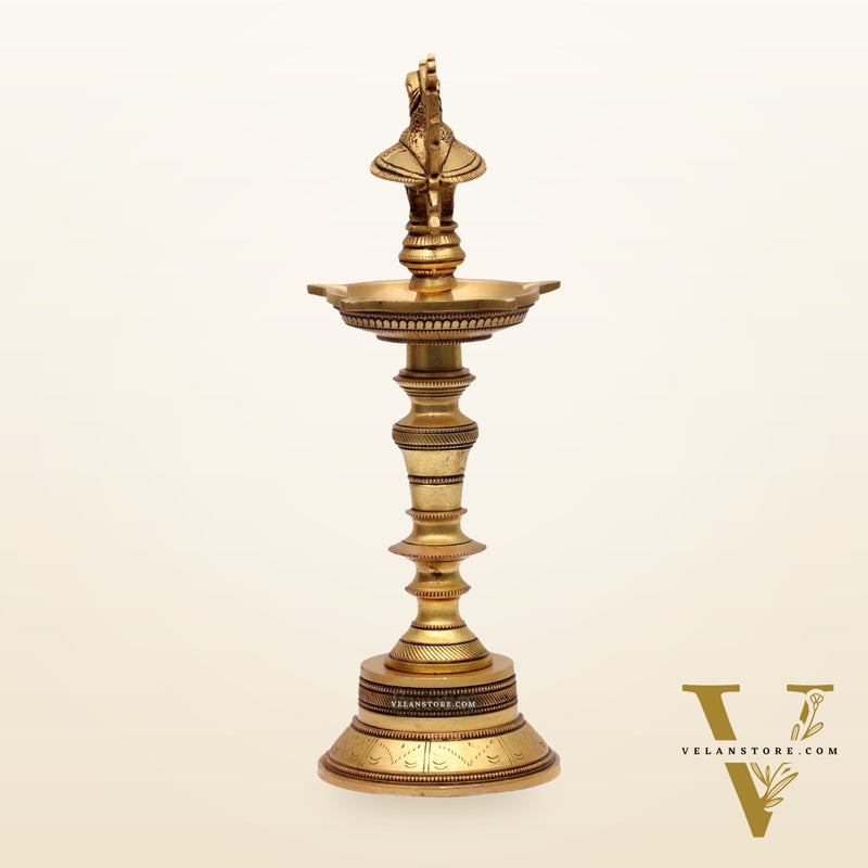 12-Inch Brass Peacock Standing Oil Lamps