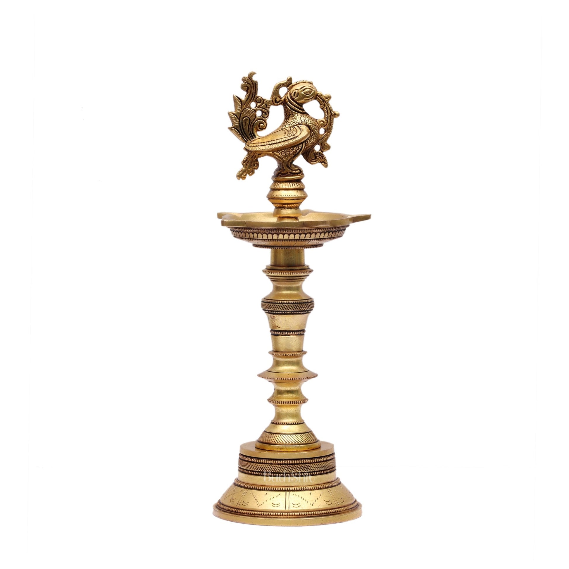 12-Inch Brass Peacock Standing Oil Lamps