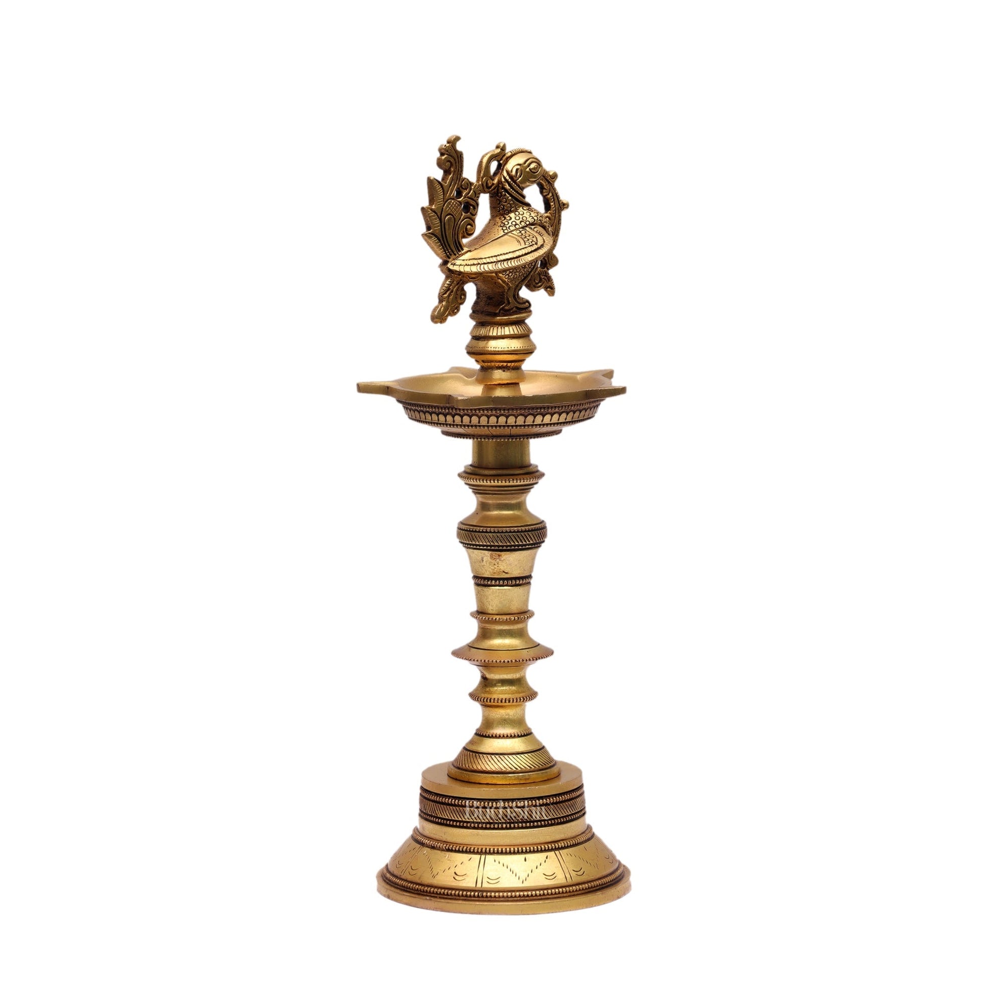 12-Inch Brass Peacock Standing Oil Lamps