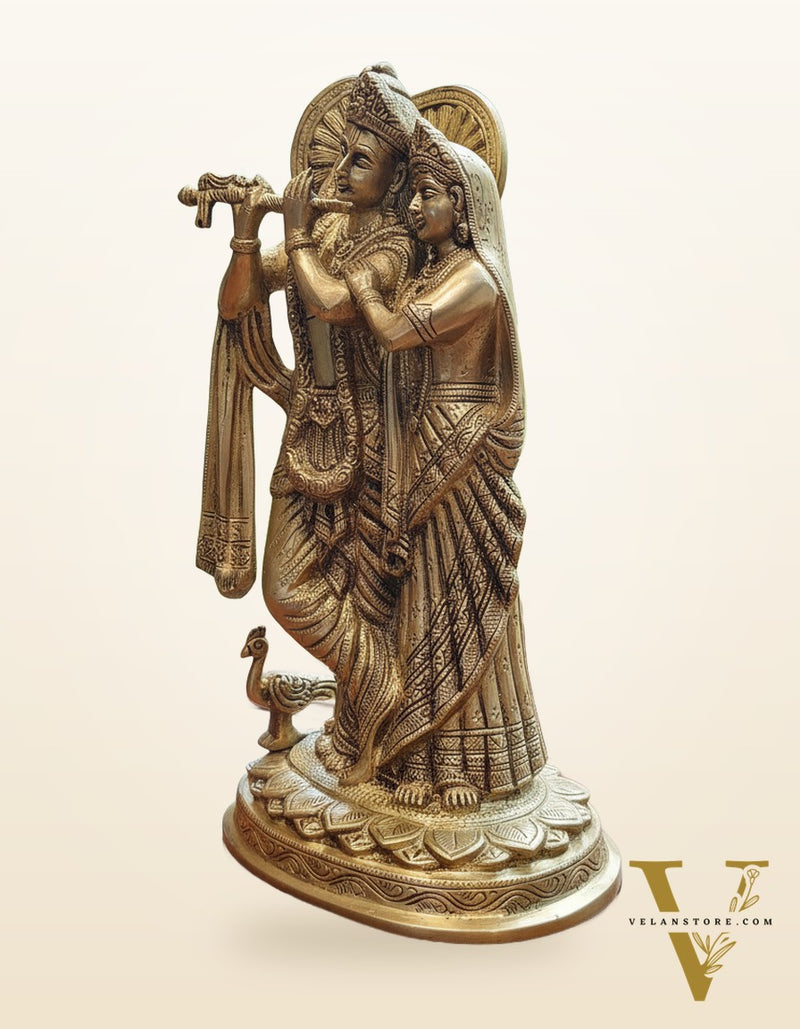 12-Inch Brass Radha Krishna Idol matte finish