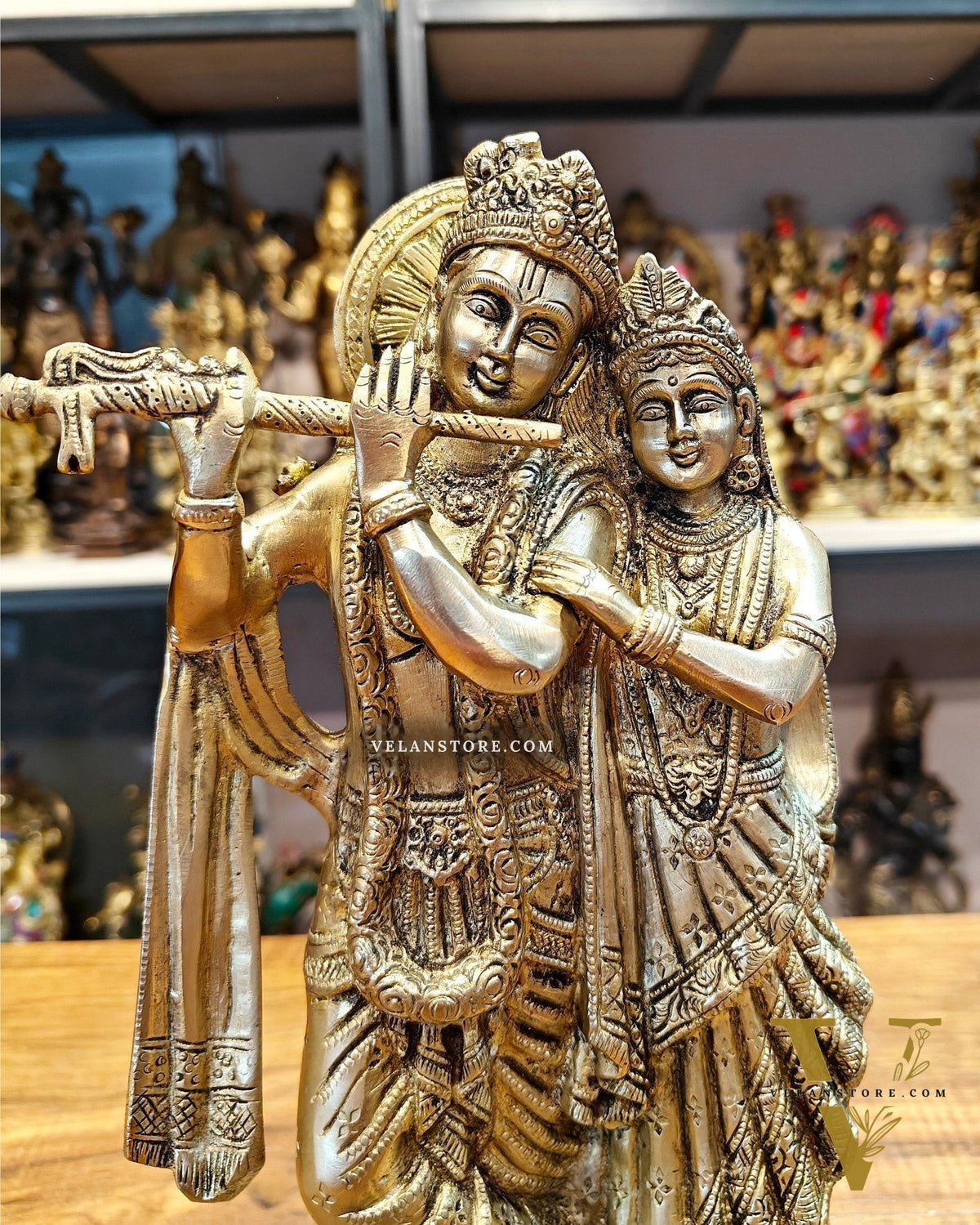 12-Inch Brass Radha Krishna Idol matte finish
