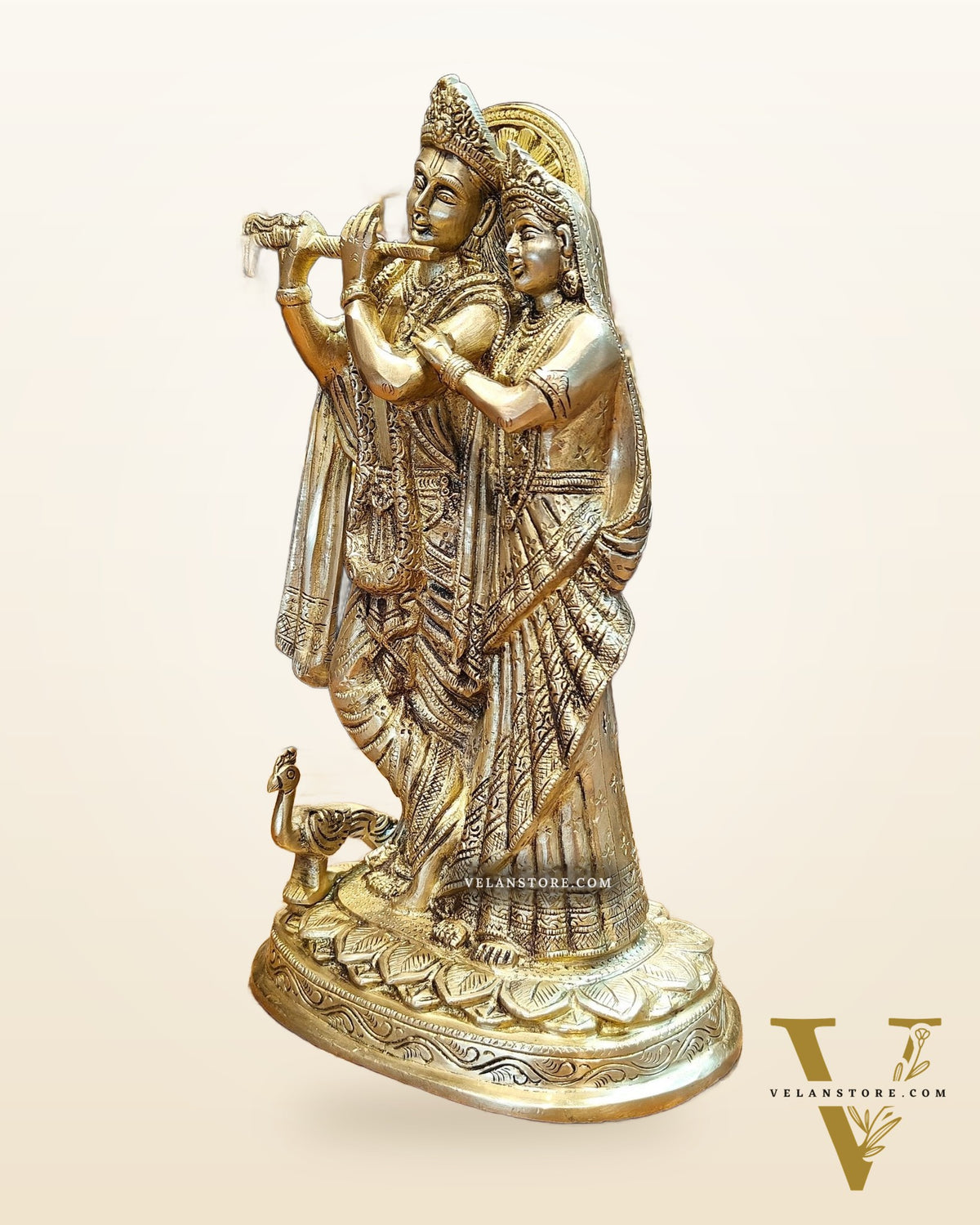 12-Inch Brass Radha Krishna Idol matte finish