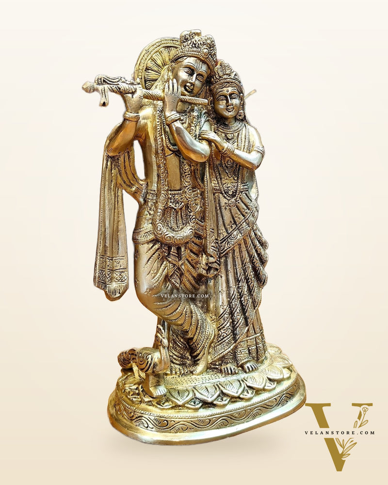 12-Inch Brass Radha Krishna Idol matte finish
