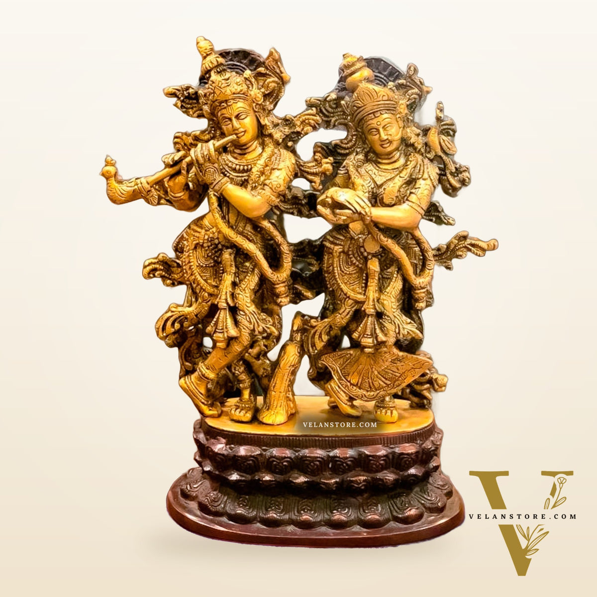 12-Inch Brass Radha Krishna Idol Pair
