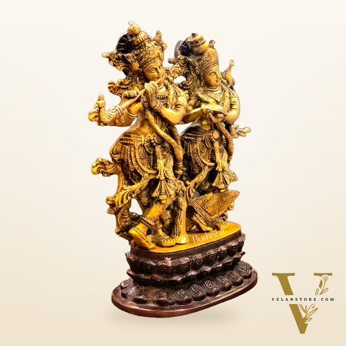 12-Inch Brass Radha Krishna Idol Pair