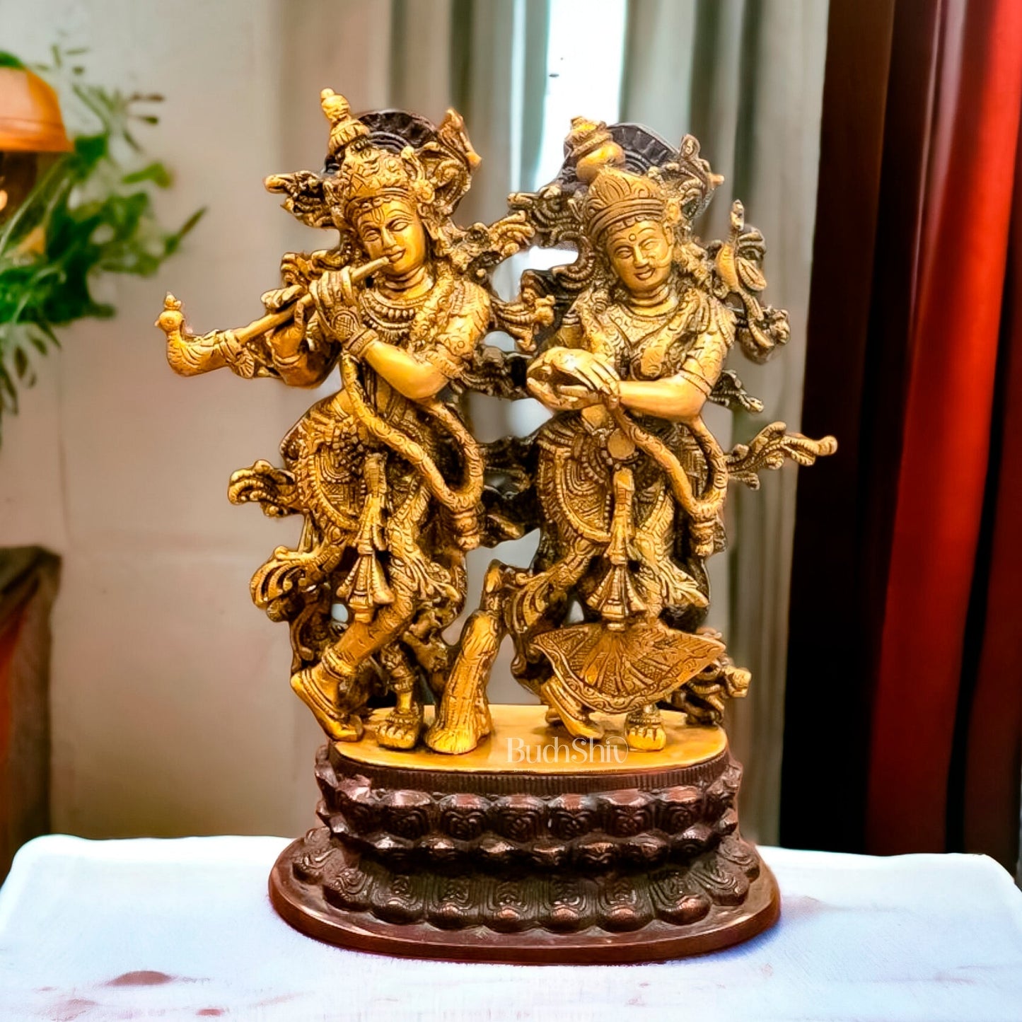 12-Inch Brass Radha Krishna Idol Pair