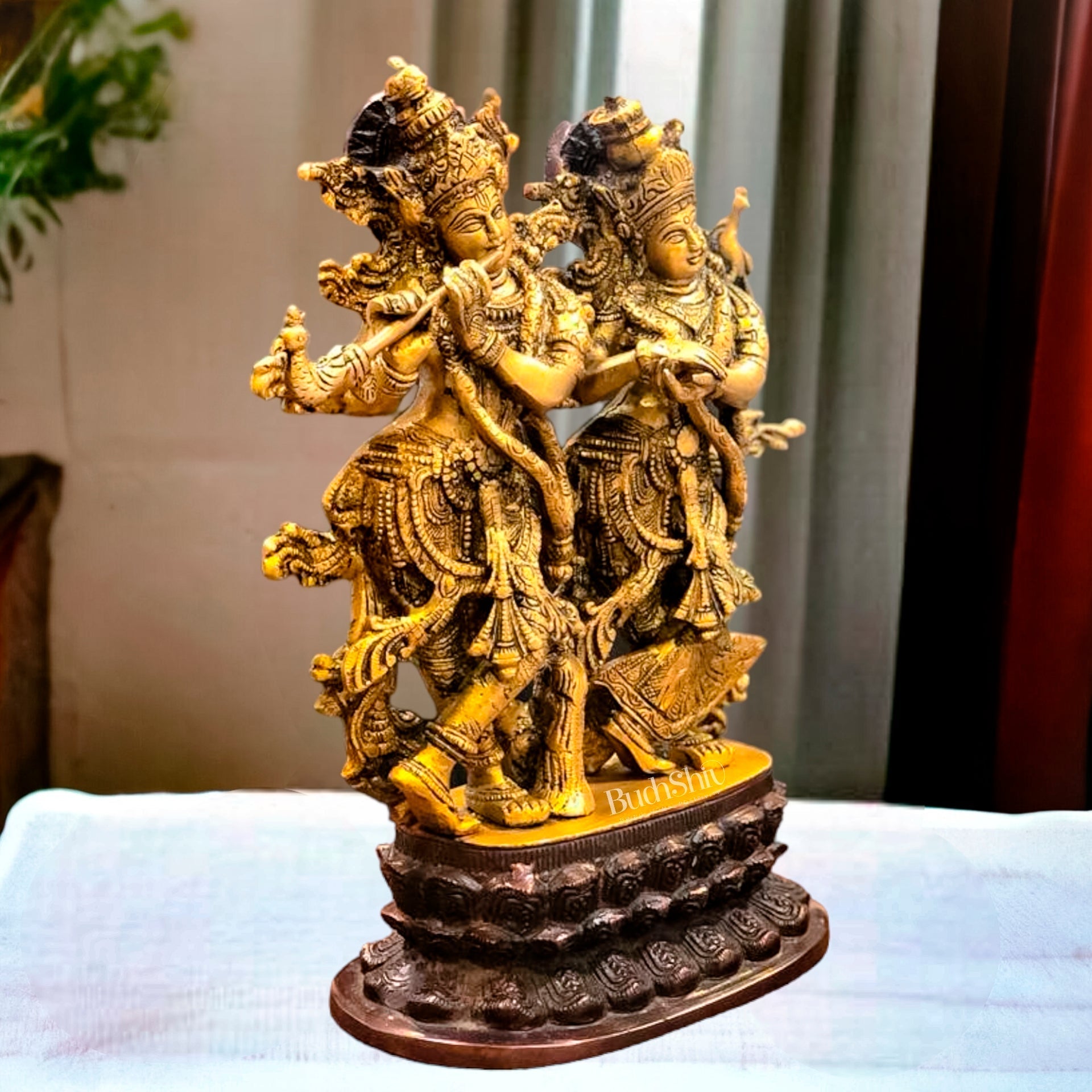 12-Inch Brass Radha Krishna Idol Pair