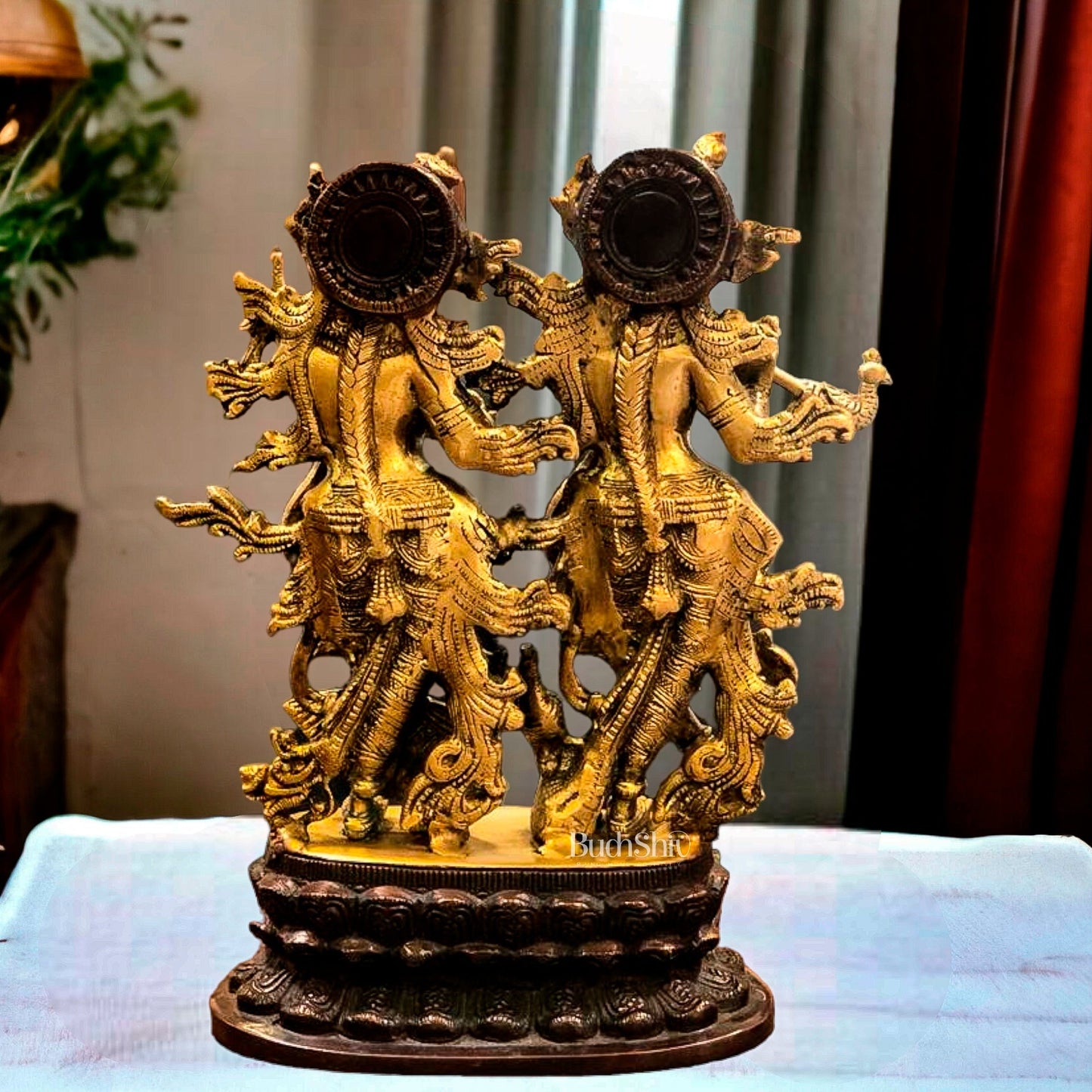 12-Inch Brass Radha Krishna Idol Pair