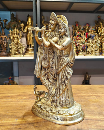 12-Inch Brass Radha Krishna Idol matte finish