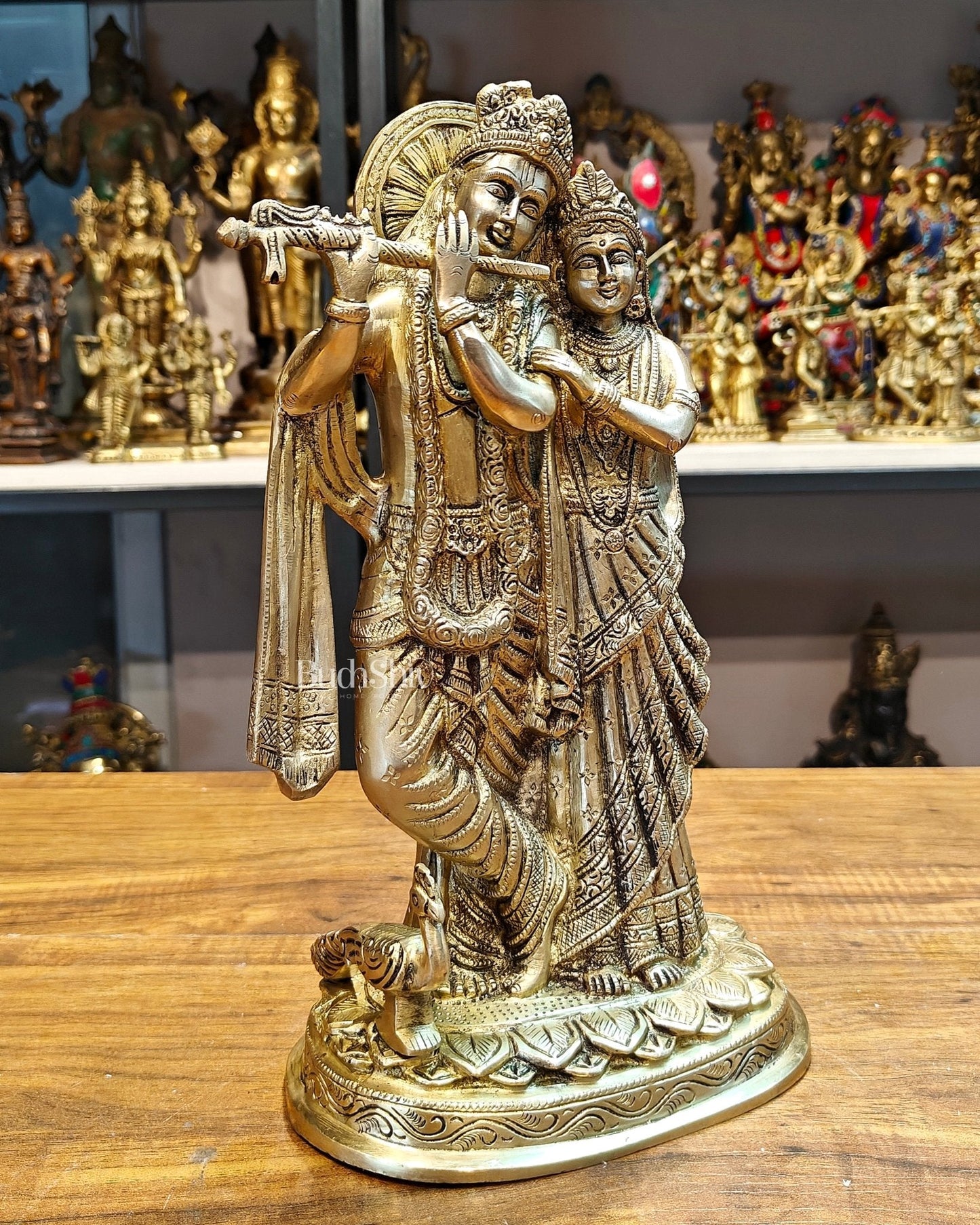 12-Inch Brass Radha Krishna Idol matte finish