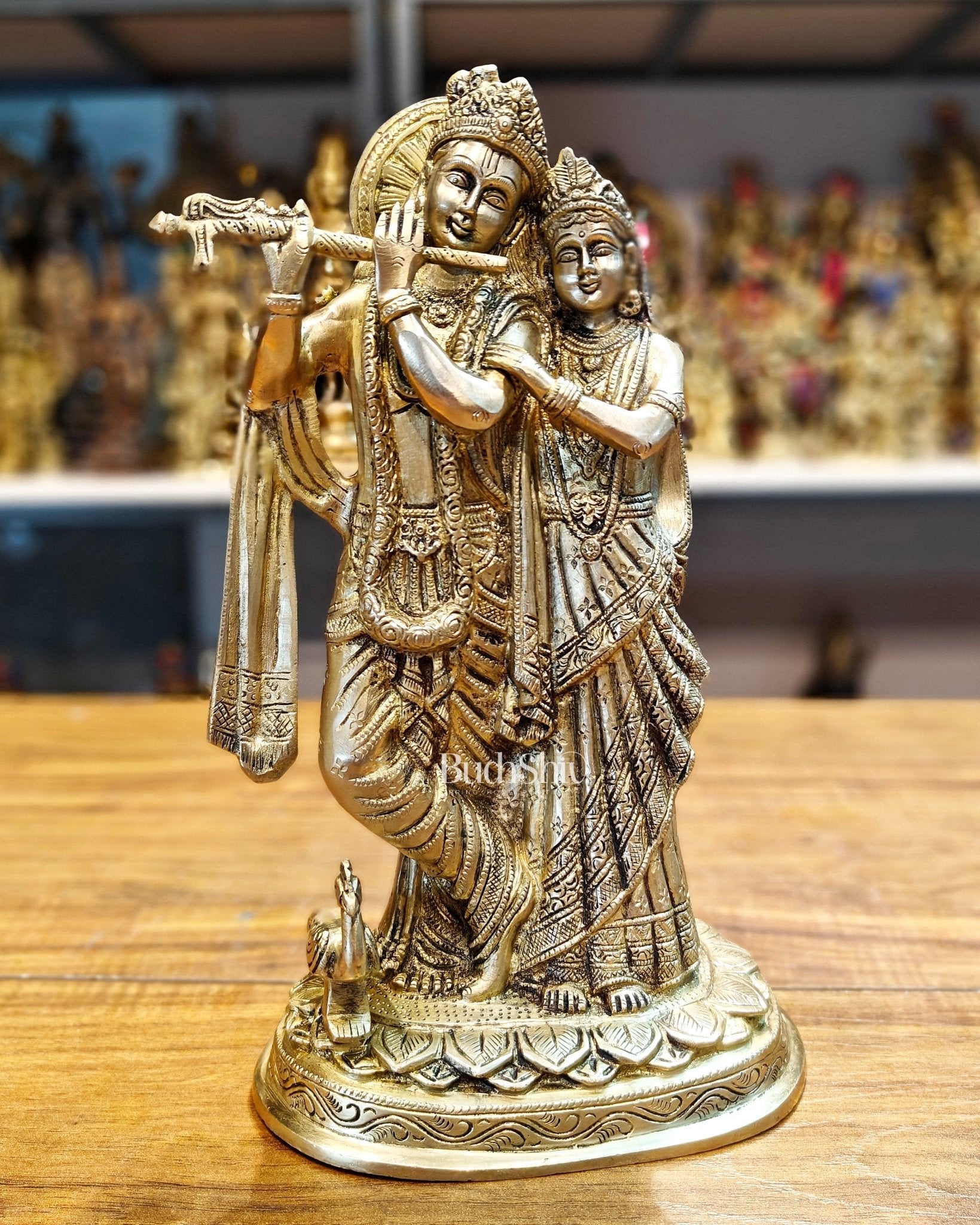 12-Inch Brass Radha Krishna Idol matte finish