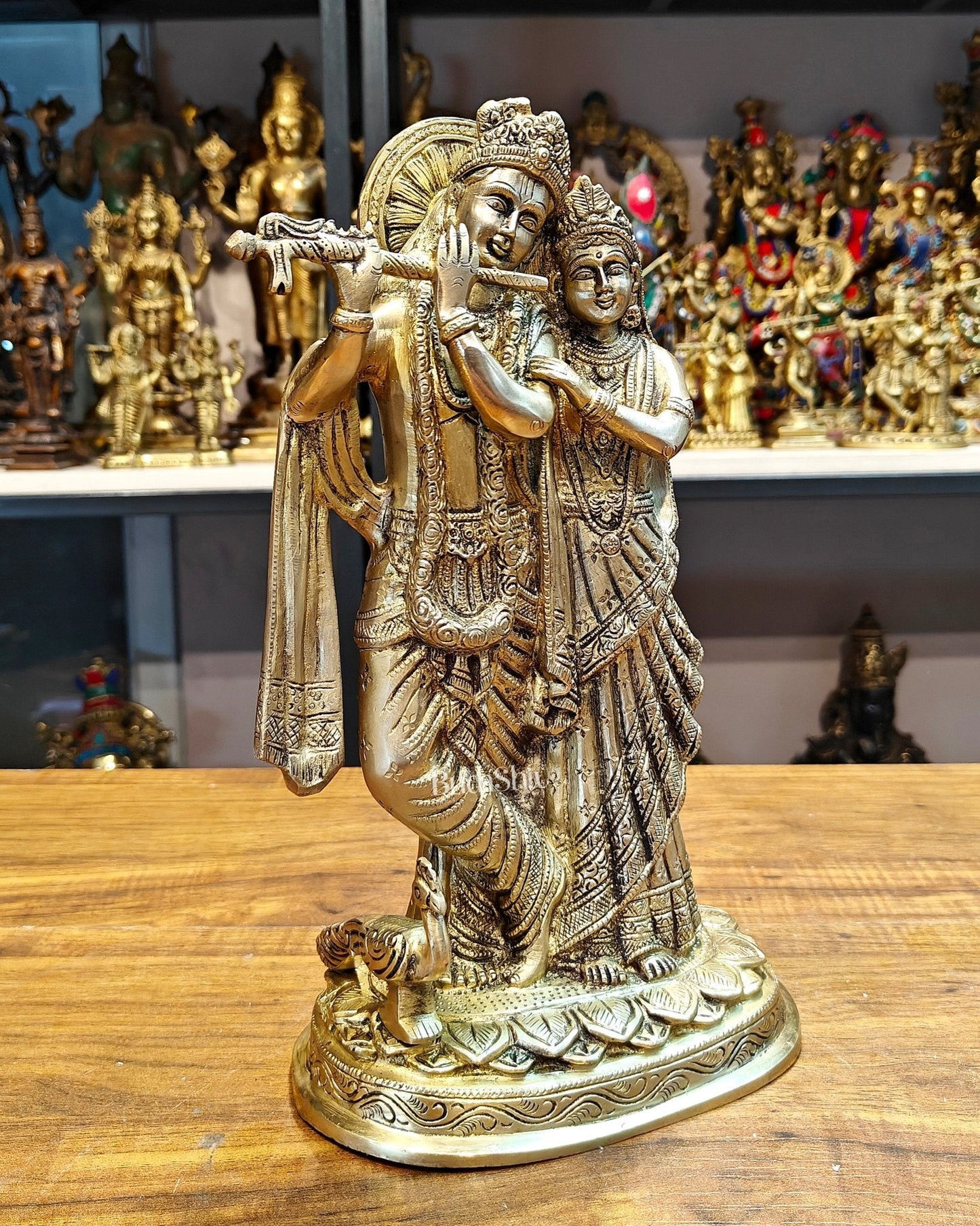 12-Inch Brass Radha Krishna Idol matte finish