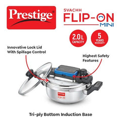 Prestige Svachh Flip-on Stainless Steel Spillage Control Pressure Cooker with Glass Lid, (Silver)