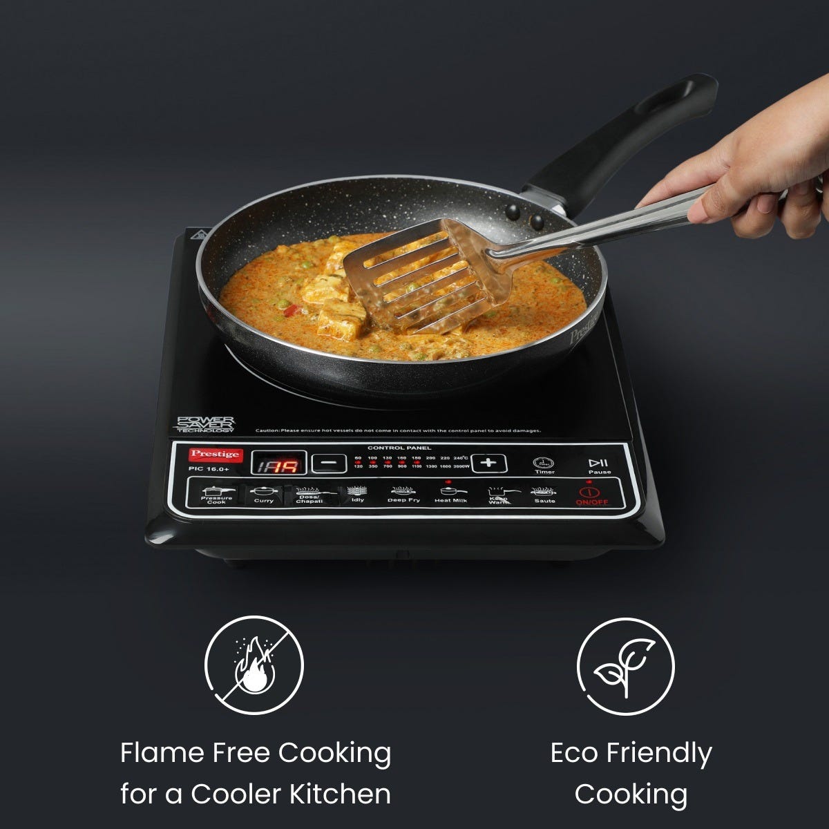 Prestige PIC 16.0 Plus 2000W Induction Cooktop, 4KV Surge Protection + Prestige Omega Deluxe Granite Alpha 3 Pc BYK Non-Stick Set: Kadai 24cm with Glass Lid, Omni Tawa 28cm, Fry Pan 24cm