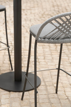 Olivie Outdoor Patio Bar Set 2 Chairs and 1 Table Set (Grey)  Braided & Rope