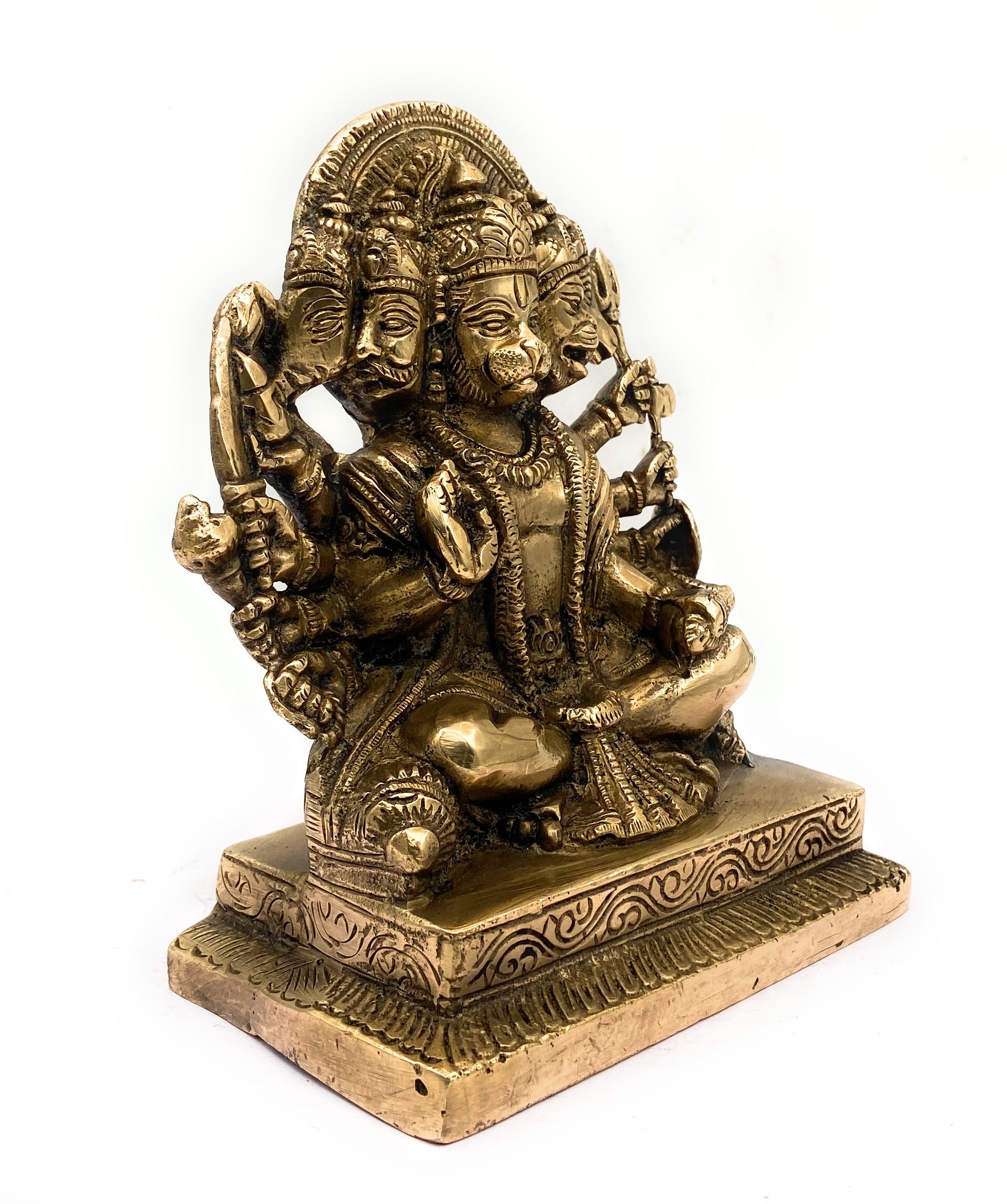 Panchamukhi Hanuman Brass Idol | Bajrangbali | Anjaneya | Maruti | Vayuputra | Mahavira | Handmade Hindu God Statue for Pooja & Home Decor,Gold, 7 Inch, 1 Piece
