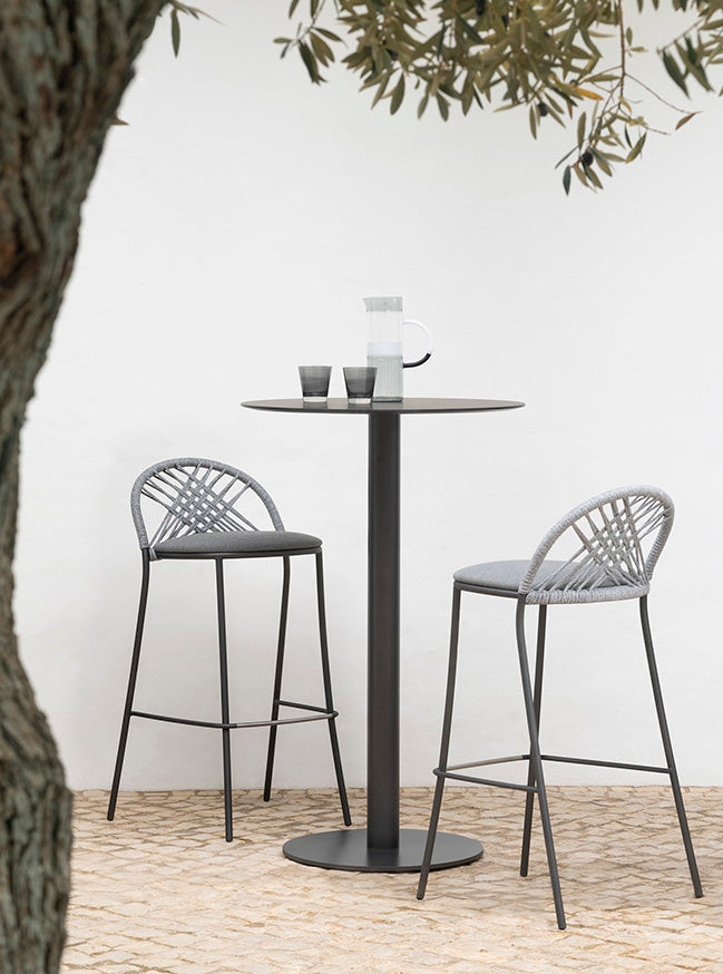 Olivie Outdoor Patio Bar Set 2 Chairs and 1 Table Set (Grey)  Braided & Rope