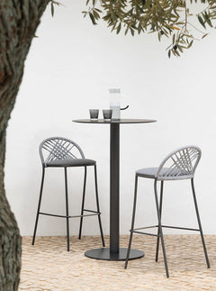 Olivie Outdoor Patio Bar Set 2 Chairs and 1 Table Set (Grey)  Braided & Rope