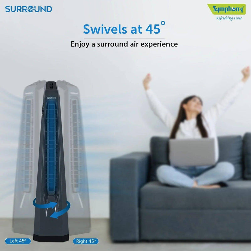 Surround Grey | Tower Fan | Knob Control | Bladeless Turbo ThrowTM (BLTT) Technology