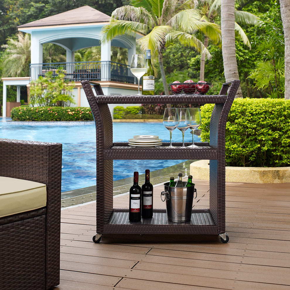 Hilde Outdoor Patio Bar Serving Cart (Brown)