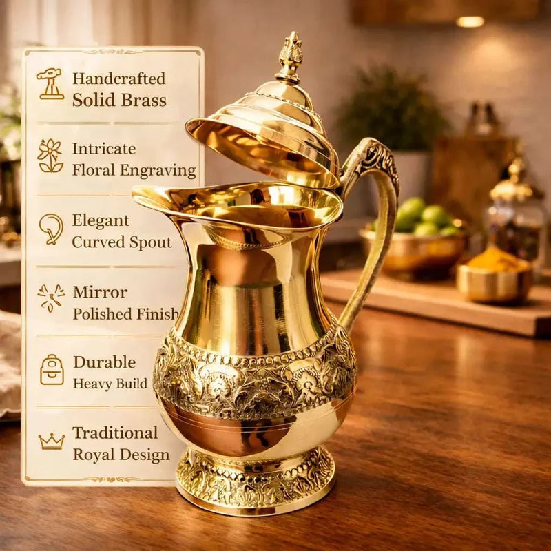 Brass Handcrafted Water Jug With Lid (9.5 Inch)