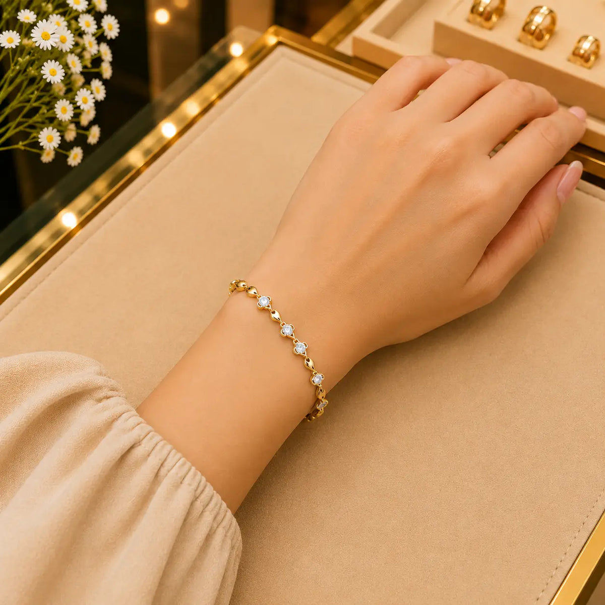 White CZ Tennis Bracelet for Women | Heart, Pear & Round Cut Stones