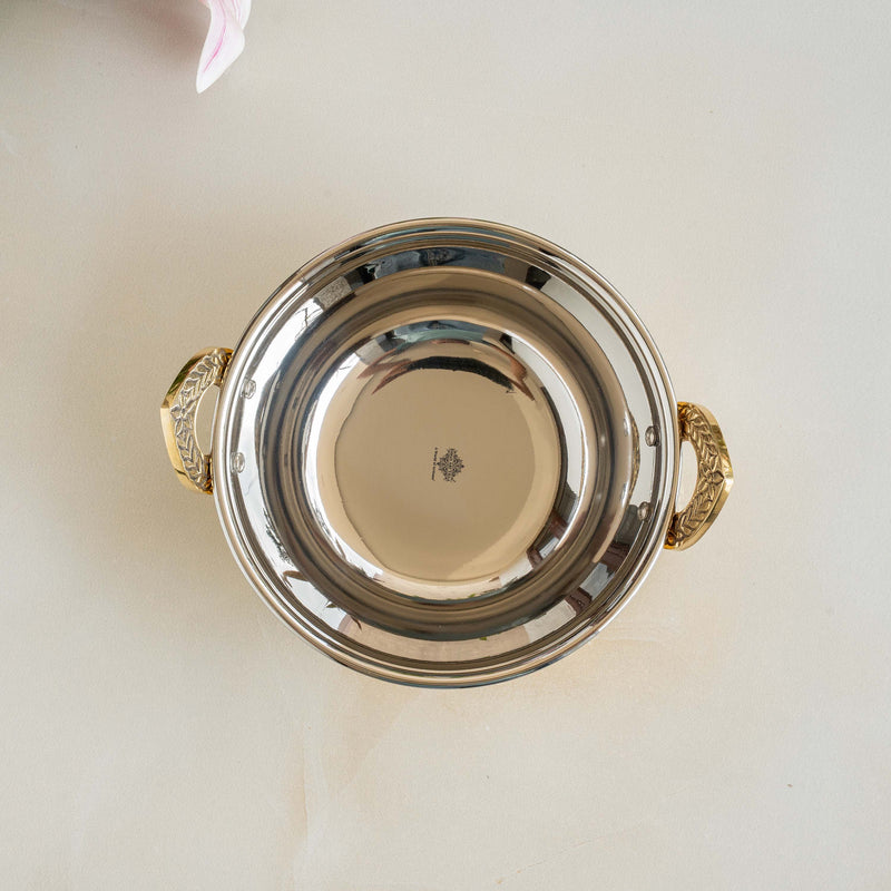 Brass Steel Kadai With Hammered Design- Tableware & Serveware