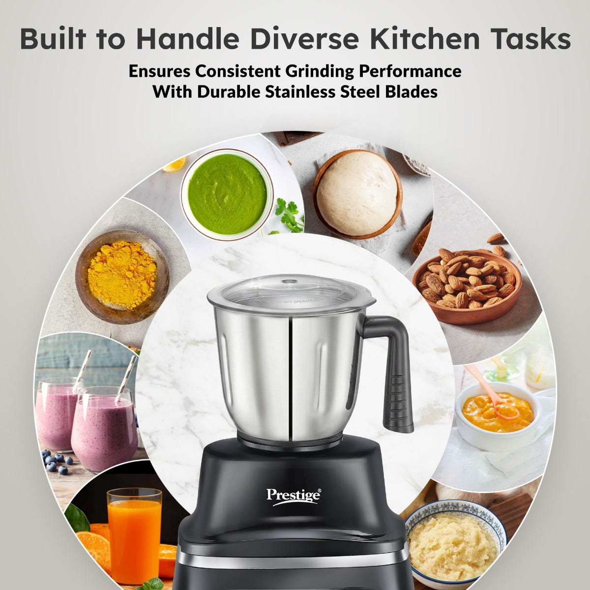 Prestige Prisma Pro 750W 5 Jars Mixer Grinder, 3 Stainless Steel Jars, 1 Multi Utility Jar, 1 Juice Jar, 6 Efficient Blades, Black & Silver + Prestige 1.5L PMC 3.0 Plus Multi Kettle / Multi Cooker