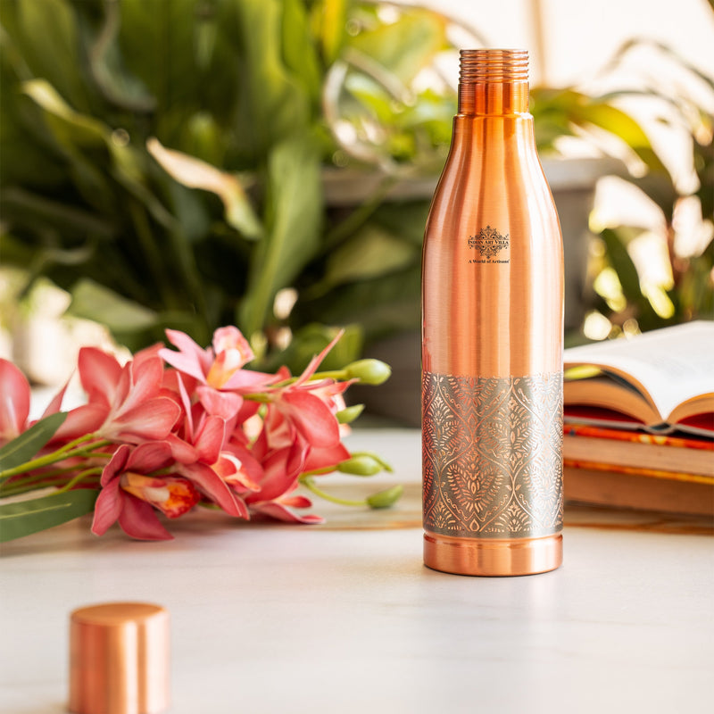 Pure Copper Bottle - Half Embossed Authentic Design