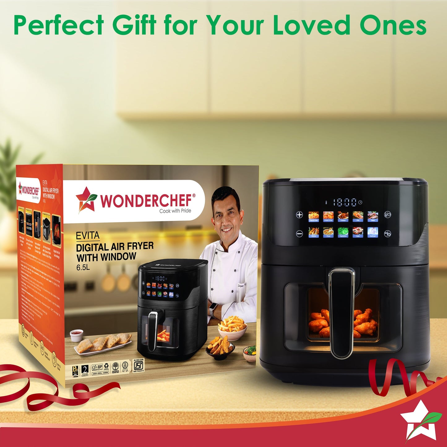 Evita Digital Air Fryer, 1600W, 6.5 L, Rapid Hot Air Technology, 10 Pre-set Menus, Non-stick Basket, In-built Memory, Customised Time & Temperature Control, Fry, Bake, Grill, 2-Yr Warranty