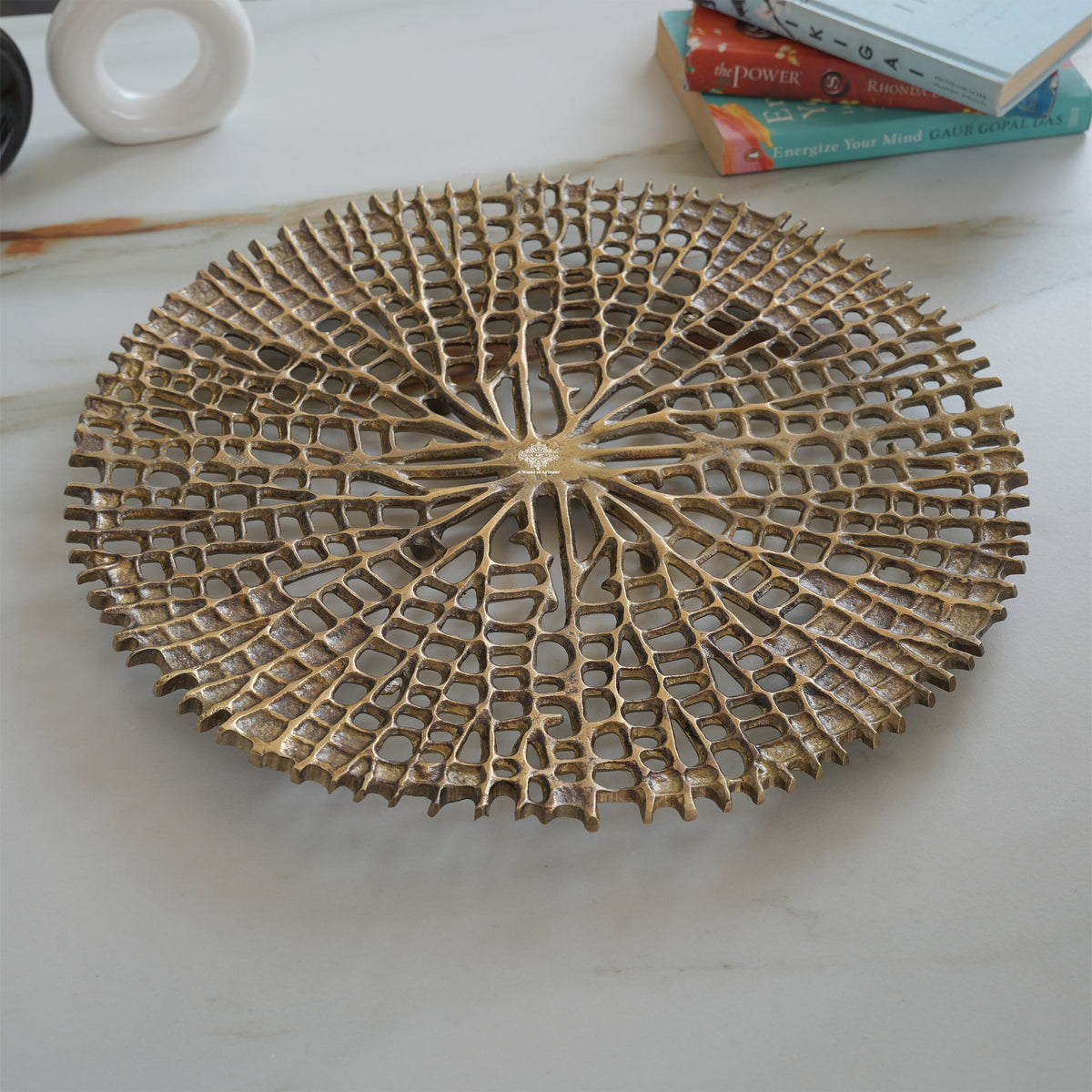 Brass Finish Round Tray 15 Inches