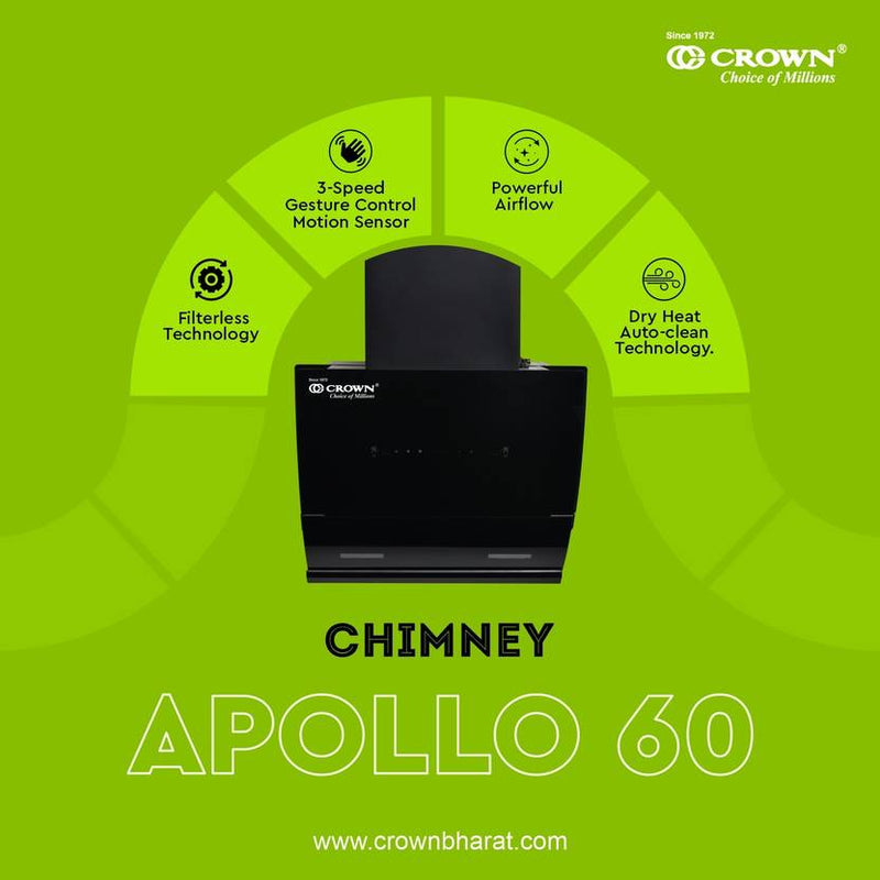 Crown Apollo-60 Kitchen Chimney 1300 CMH 60 cm Auto Clean Chimney-4