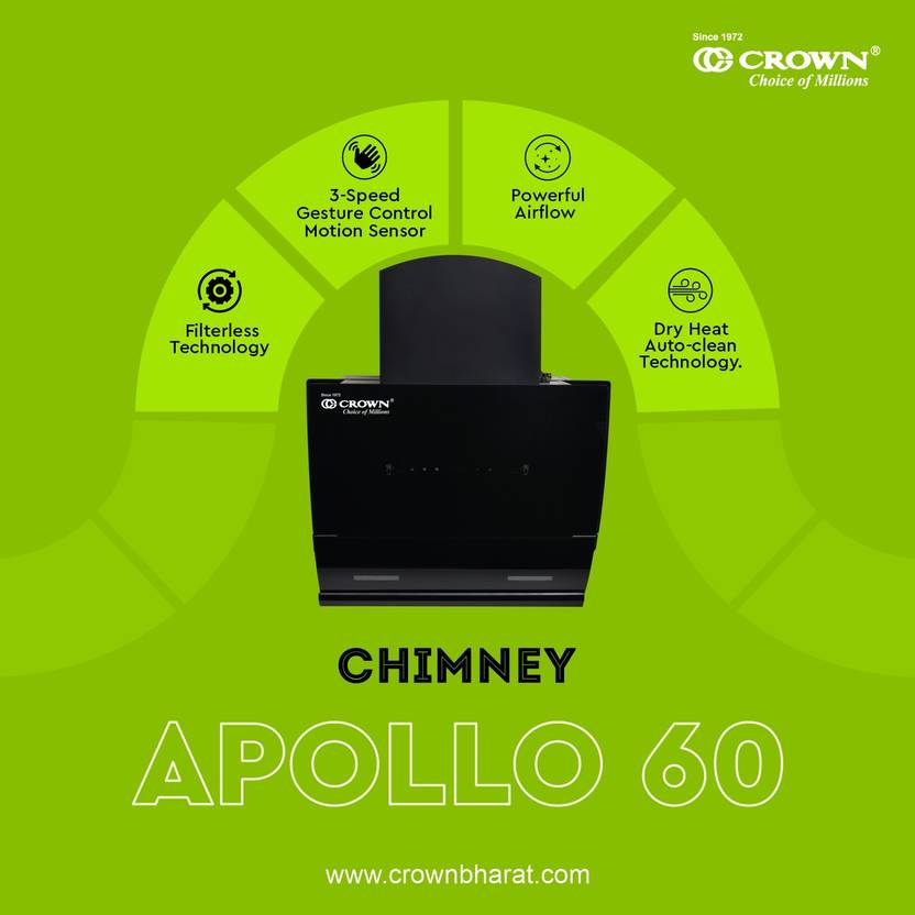 Crown Apollo-60 Kitchen Chimney 1300 CMH 60 cm Auto Clean Chimney-4