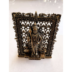 Pure Brass Miniature Murugan Ji Murti with Ornate Border - 7.37 cm