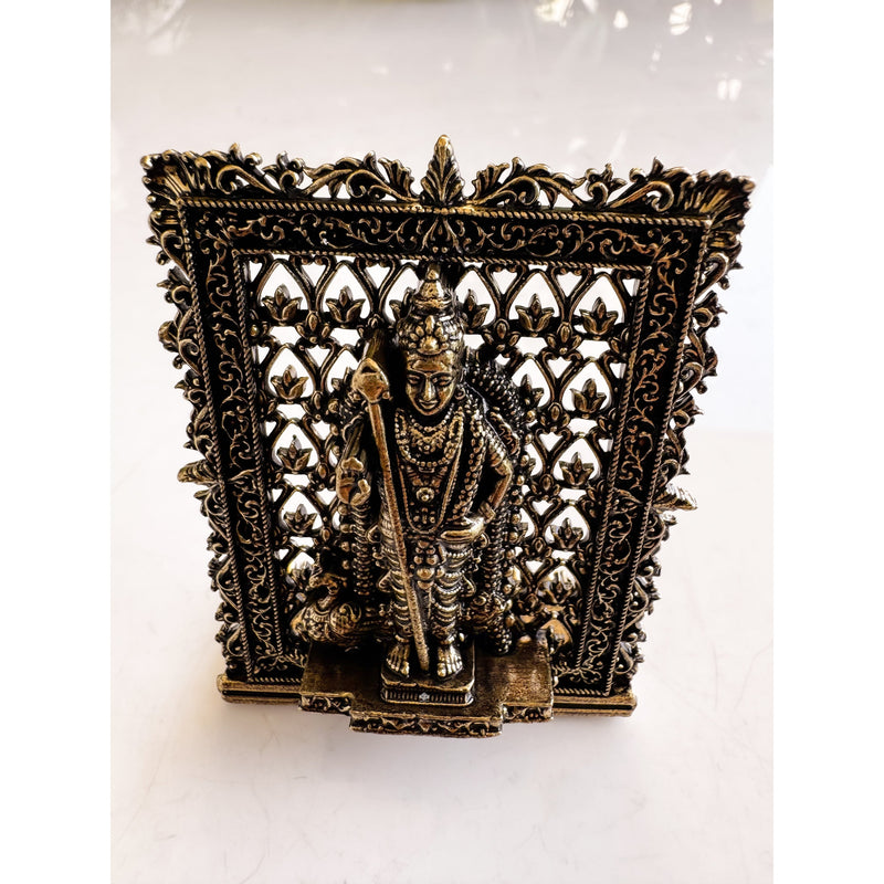 Pure Brass Miniature Murugan Ji Murti with Ornate Border - 7.37 cm