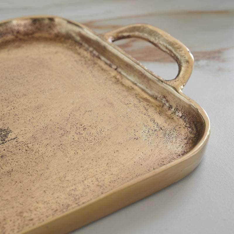 Brass Finish Tray With Both Side Handle 14.5 Inches Length