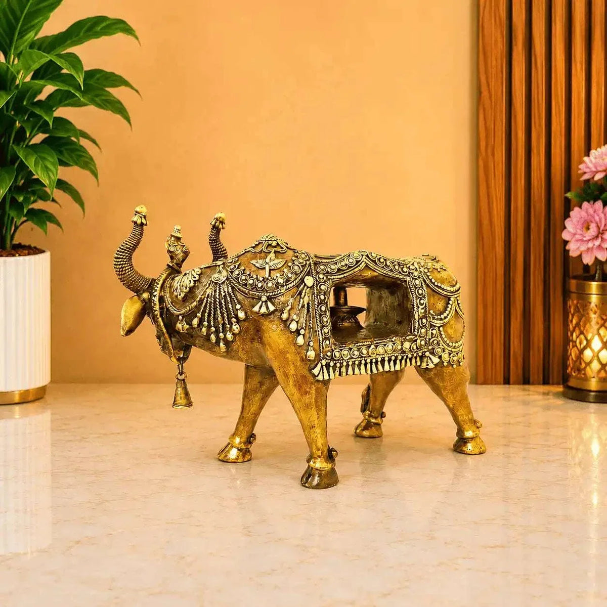 Brass Handcrafted Dhokra Nandi Idol With Inside Shivling (9.7 Inch)