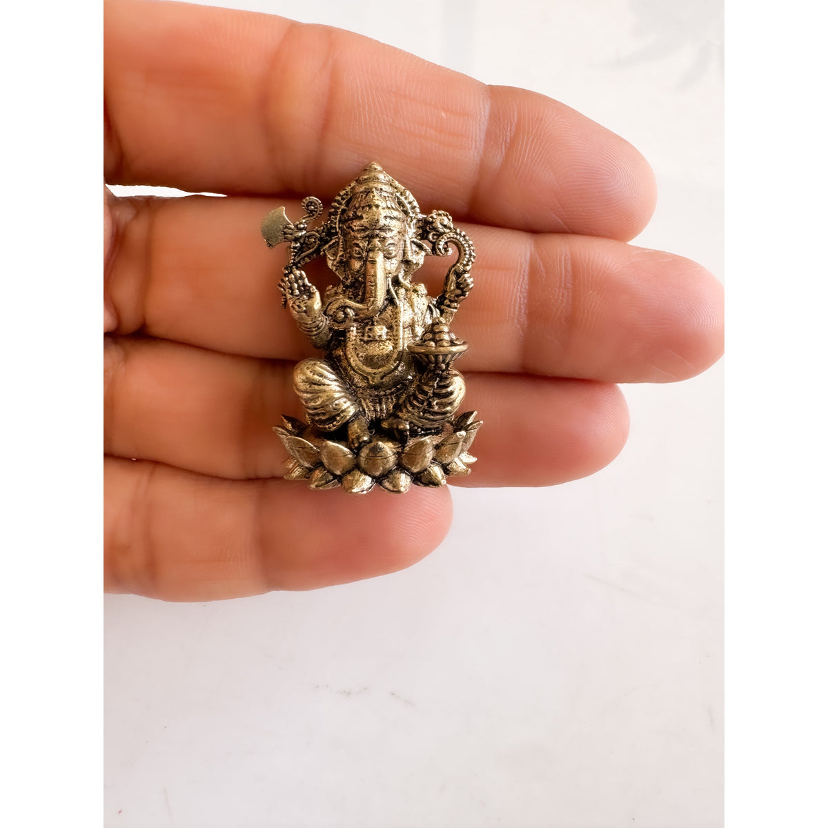 Pure Brass Miniature Ganesh Ji Murti Sitting On Lotus - 3.18 cm