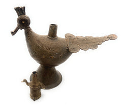 Brass Antique Oil Lamp, Vintage Pital Vilakku Diya, Handcrafted Temple Deepam of Goddess Lakshmi, Gold, 6.5 Inch, 1 Piece