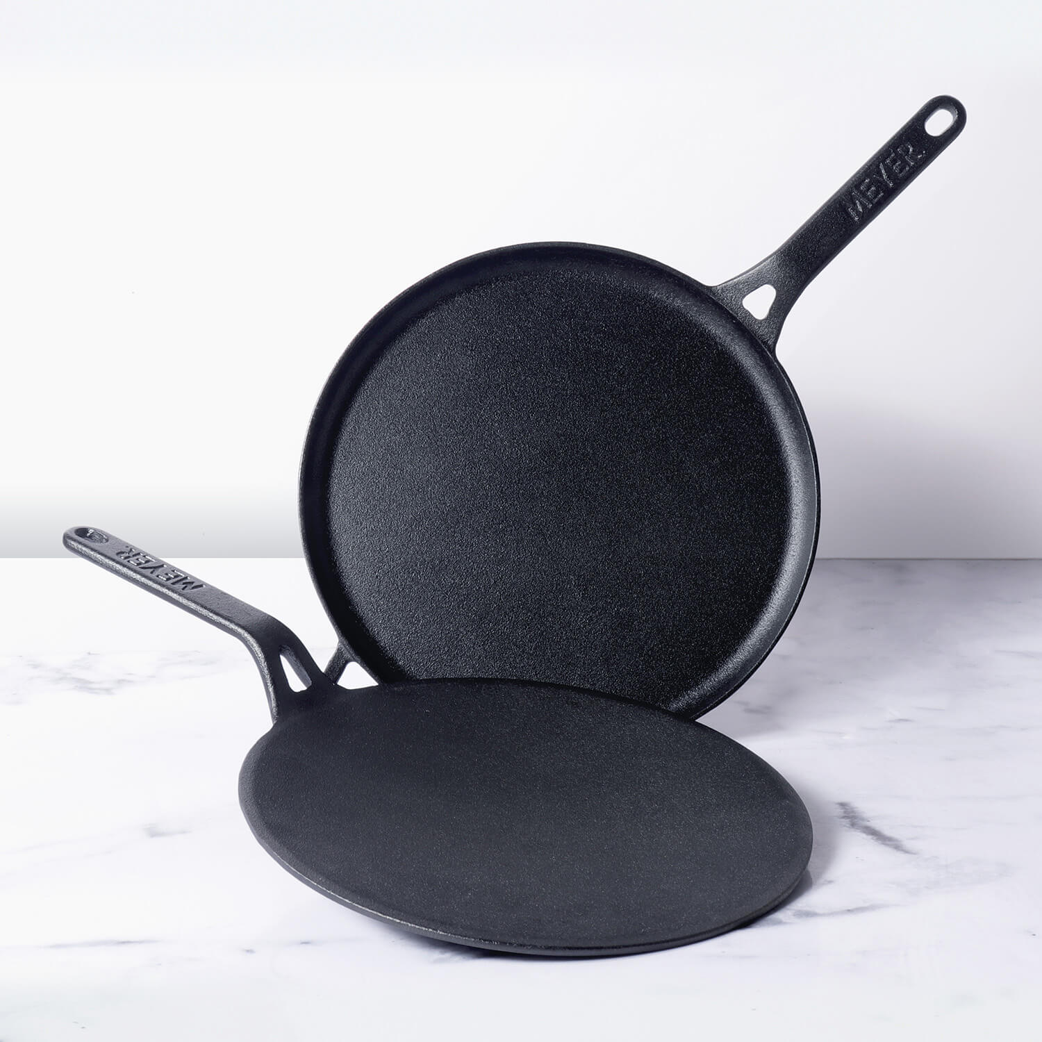 Meyer Cast Iron 2pcs Set - 26cm Curved Roti Tawa + 28cm Flat Dosa Tawa