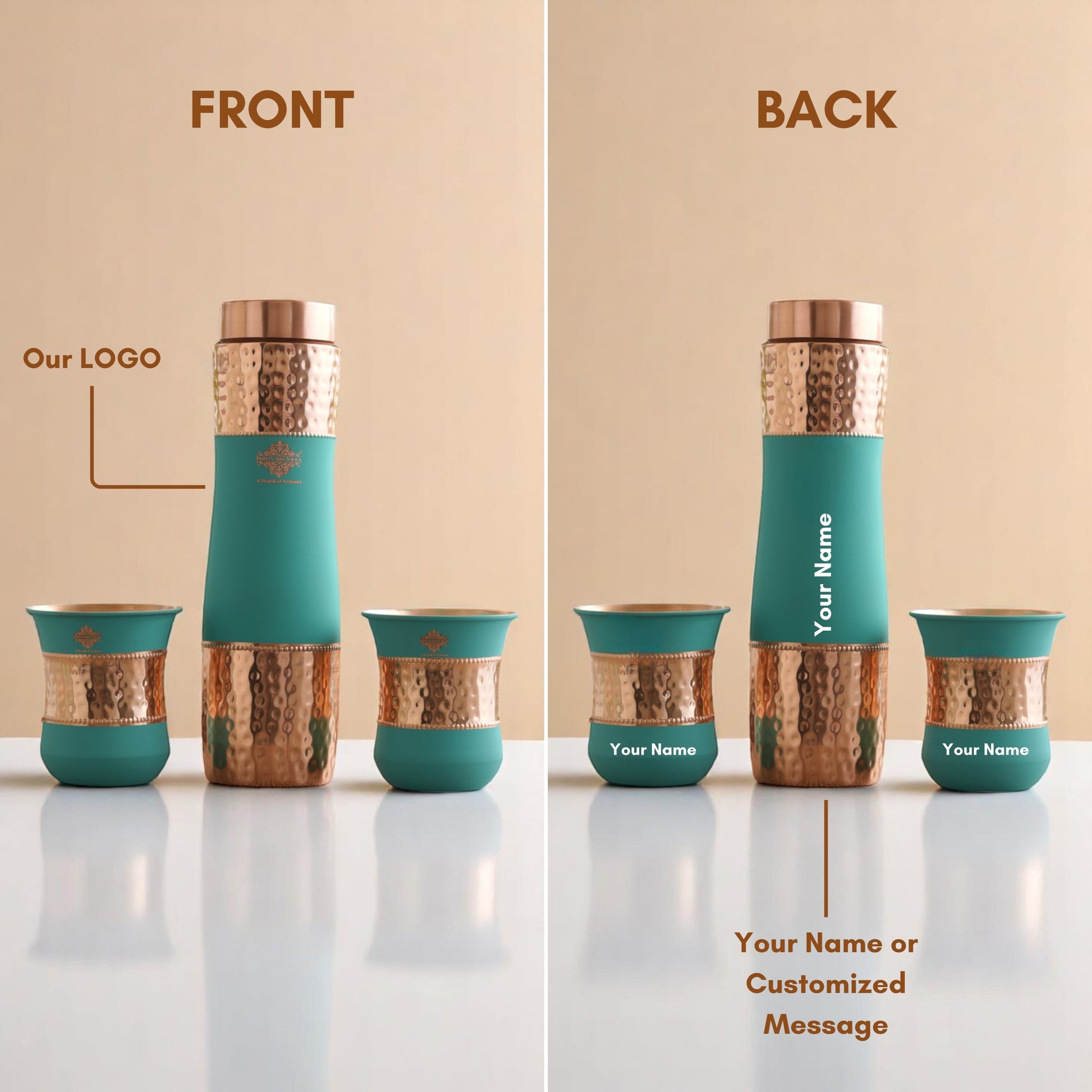 Personalized Copper Silk Finish Bottle & Glass Gift Set