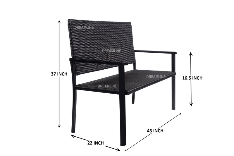 Viola Wicker 2 Seater and 1 Table Garden Bench for Outdoor Park - (Black)