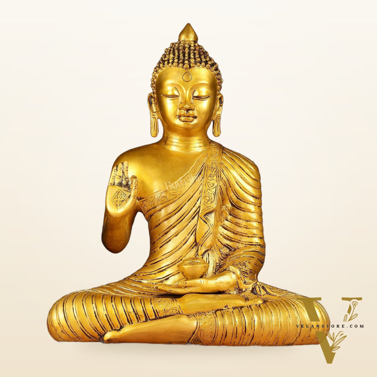 14-inch Pure Brass Buddha Statue in Abhaya Mudra Blessing Pose