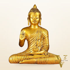 14-inch Pure Brass Buddha Statue in Abhaya Mudra Blessing Pose