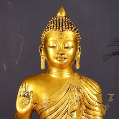14-inch Pure Brass Buddha Statue in Abhaya Mudra Blessing Pose