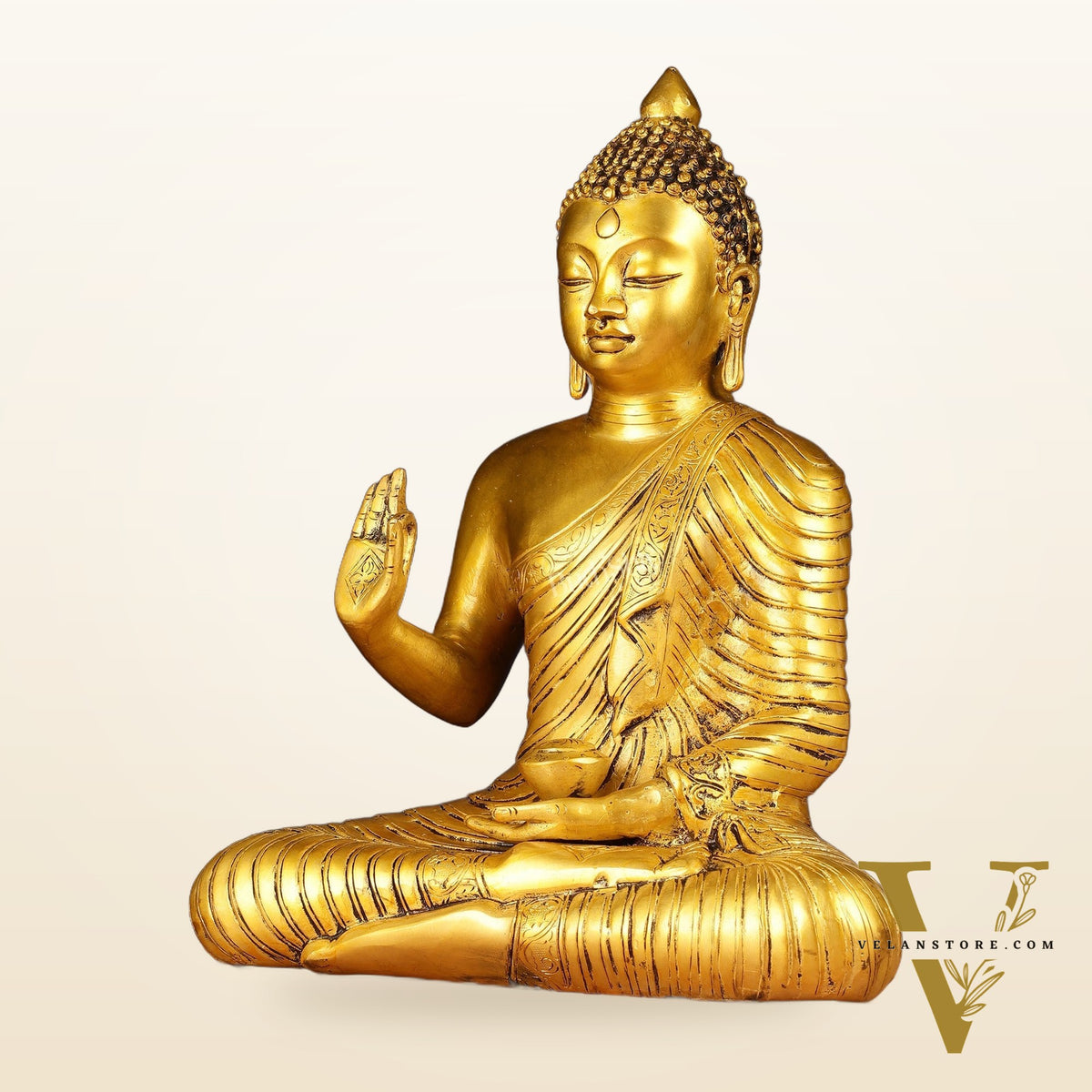 14-inch Pure Brass Buddha Statue in Abhaya Mudra Blessing Pose