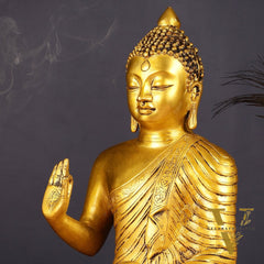 14-inch Pure Brass Buddha Statue in Abhaya Mudra Blessing Pose
